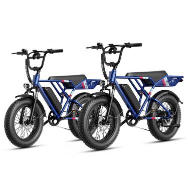 Imagem de Bicicleta elétrica Jasion RetroVolt kit 2 unidades azul 20x4 suspensão dupla freio hidráulico motor 1500W pico bateria 48V 13Ah 70 km 7
