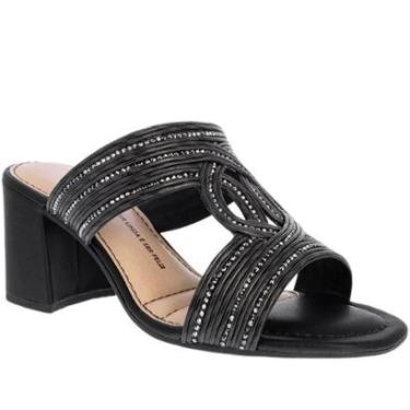 Imagem de Tamanco Dakota Salto Grosso Tressê Strass Preto - 34-Feminino