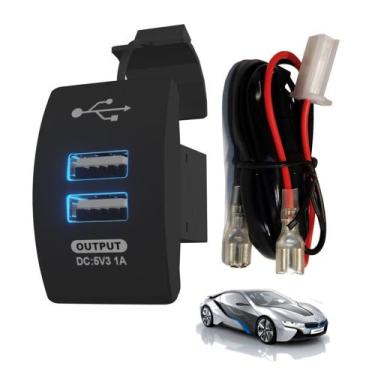 Imagem de Tomada Carregador Veicular Duplo USB 3.1A 6820 Neon Azul 12/24/30V - L