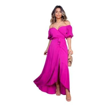 Imagem de Vestido Longo Transpassado Envelope Com Babado Decote Em V - Rosa Rose