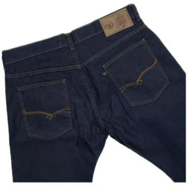 Imagem de Calça jeans vilejack tradicional com elastano azul escura corte reto, 