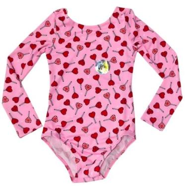 Imagem de Maiô Infantil Para Menina Manga Longa Proteção Uv 50+ Rosa - Manulele,