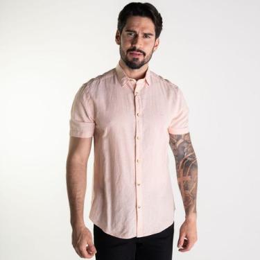 Imagem de Camisa Aramis Linho Algodão Manga Curta Salmão, M