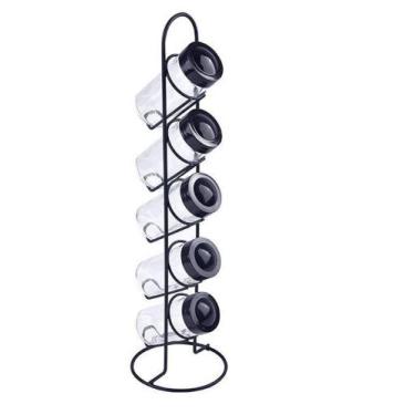 Imagem de Porta Condimentos 5 Potes De Vidro Suporte Preto - ART HOUSE
