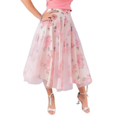 Imagem de Saia Viscose Floral E Tulê - Juvenil Moda Evangélica - Kakalu Giovanil