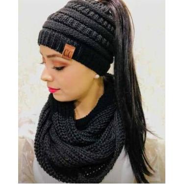 Imagem de Touca Feminina Rabo de Cavalo C.C, Único, Preto