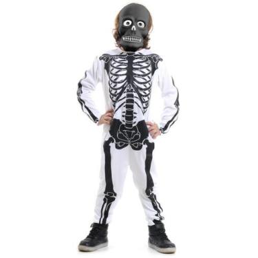 Imagem de Fantasia Esqueleto Branco/Preto Infantil Halloween + Máscara - SULAMER