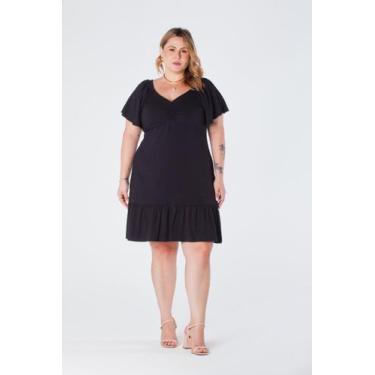 Imagem de Vestido Curto Plus Size com Decote V Manga Ampla e Barra de Babado Pre
