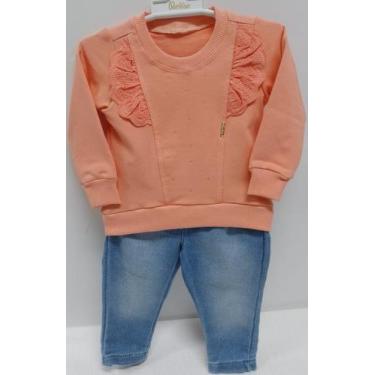 Imagem de Conjunto Longo Bebê Menina Paraiso Calça Jeans Inverno 14649, Laranja,