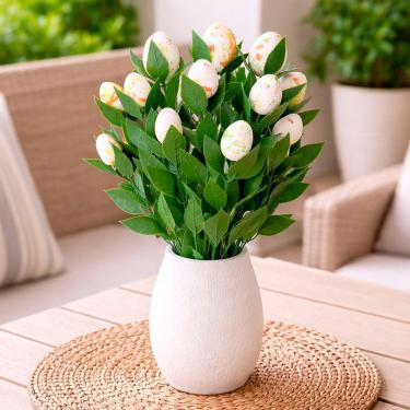 Imagem de Galho Artificial Decorativo Galho de Páscoa com Ovos Coloridos Verde 50cm Kit 12 Peças para Arranjos