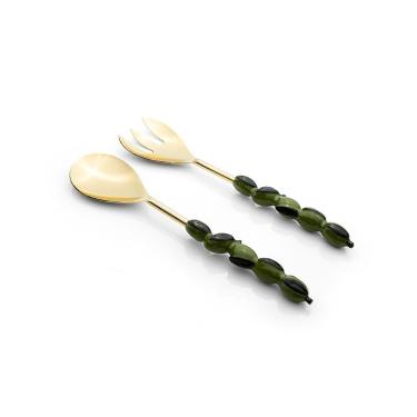 Imagem de Conjunto de Talheres para Salada Garbo Oliva 2 Peças Aço Inoxidável com Cabo de Alumínio Enamel Copa & Cia