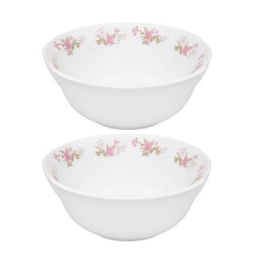 Imagem de Kit 2 Tigela Saladeira Grande Flowers Pink para Sobremesas Vidro Opalino 1400ML 23cm Branco em Casa Tem