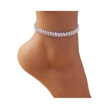 Imagem de Pulseira De Tornozelo Feminina Com Coração Duplo De Cristal Brilhante 