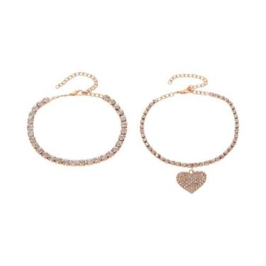 Imagem de Pulseira De Tornozelo Feminina Com Coração Duplo De Cristal Brilhante 