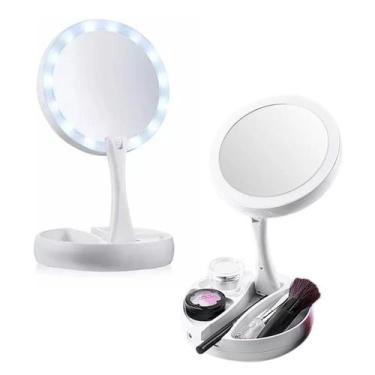Imagem de Espelho Maquiagem Retrátil Portátil com Luz Led e Duas Faces - Utimix