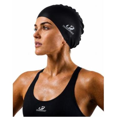 Imagem de Touca Nataçao Silicone Xl Hammerhead Cabelos Longos Grande, Preto, XL