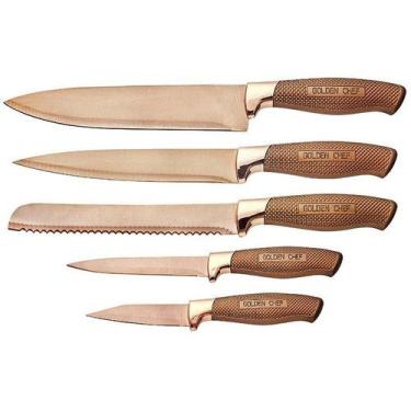 Imagem de Conjunto de Facas Haüskraft Golden Chef Cepo 6 Peças Inox