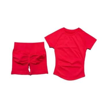 Imagem de Conjunto De Yoga Sem Costura Para Mulheres 2 Peças Camiseta De Manga C