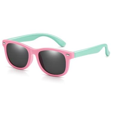 Imagem de Óculos De Sol Infantil Flexível Polarizado Unissex Criança Dobrável Com Proteção UV400 Cores Azul Amarelo Vermelho Rosa Preto Cinza (ROSA E VERDE)