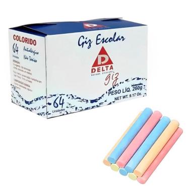 Imagem de Giz Escolar para Quadro Colorido Delta Artigos Escolares 0004 01 Caixa com 64 Unidades Colorido