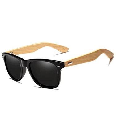 Imagem de Óculos de Sol Kingseven Vintage Hastes de Madeira com Proteção Uv400 (Preto)