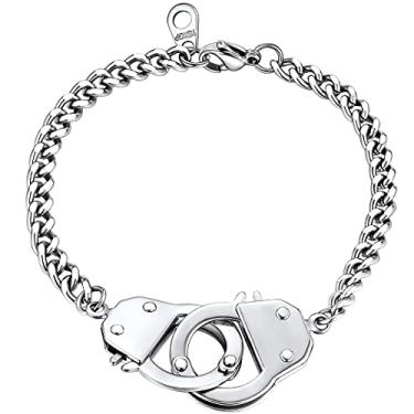 Imagem de ChainsHouse Pulseira de elos de algema para homens e mulheres, ouro 18 quilates/metal preto/aço inoxidável motociclista corrente de meio-fio amizade melhores amigos, pulseira de declaração, caixa de
