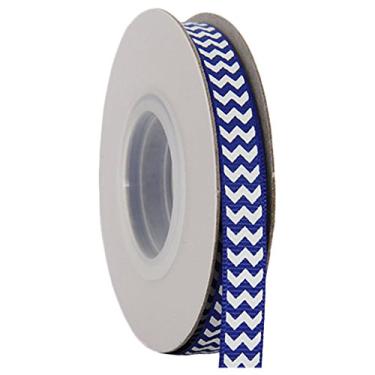 Imagem de Fita listrada de chevron de gorgorão da Threadart 9,5 cm - 10 metros - azul e branco - para laços, embrulhos de presente, grampos de cabelo e muito mais