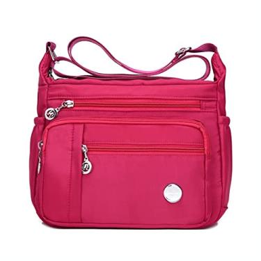Imagem de JXGSGOGO Bolsa tiracolo feminina com vários bolsos, casual, à prova d'água, de nylon, bolsa de ombro, Rosa vermelha, Large, Macio
