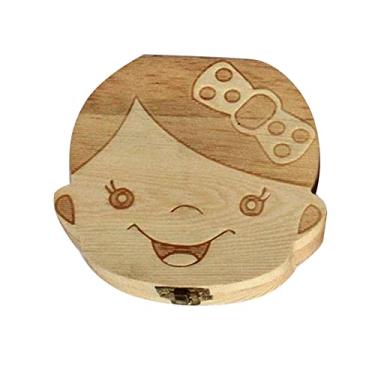Imagem de Zwbfu Caixa de dente de bebê Espanhol/Inglês/Francês/Russion Organizador de dentes de leite em madeira para crianças Armazenamento umbilical Colete meninos meninas lembranças de bebês