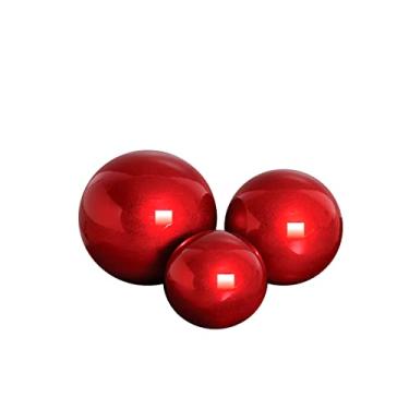 Imagem de Conjunto Trio Esferas Bolas Cerâmica Enfeite centro De Mesa Vermelha Cereja