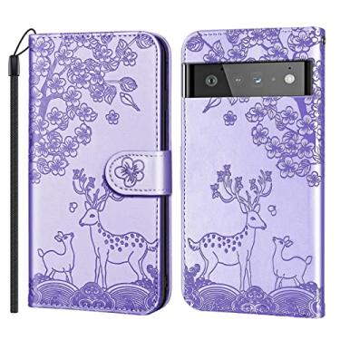 Imagem de Capa para Google Pixel 6/6 Pro, capa carteira de couro PU em relevo com compartimentos para cartões e suporte magnético para celular flip Folio Capa, Roxa, 6 Pro 17 cm