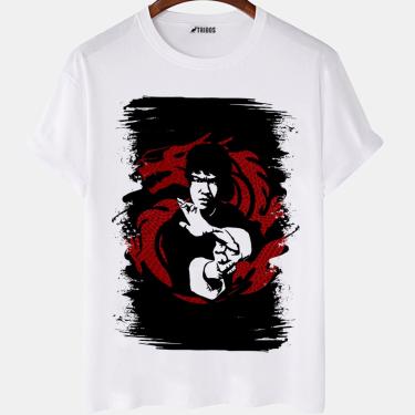 Imagem de Camiseta masculina Bruce Lee Kung Fu Artes Marciais Camisa Blusa Branca Estampada