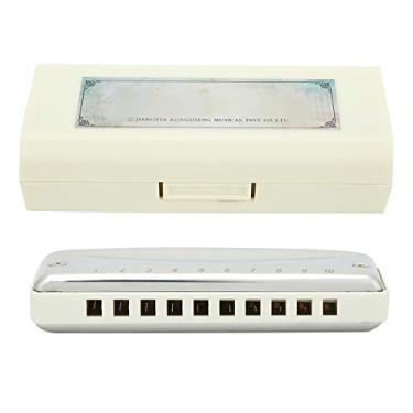 Imagem de Blues Harmônica, 10 furos, aço inoxidável, chave Eb para iniciantes e profissionais, transparente, brilhante, pequeno e bonito (branco)