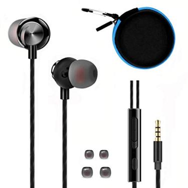 Imagem de Fones de ouvido com bolso com zíper, mosquetão, som cristalino, magnético, metal, fones de ouvido intra-auriculares com microfone e controle de volume e 2 pontas de silicone pequenas e macias (caixa azul e fones de ouvido incluídos)