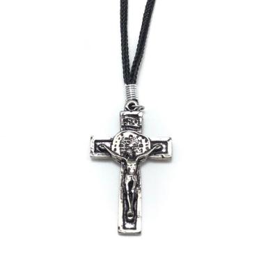 Imagem de Colar Cordão Com Crucifixo Medalha Duas Cruzes Prateado