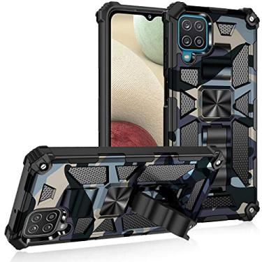 Imagem de Mobile phone accessories Para Samsung for Galaxy A12 camuflagem armadura TPU à prova de choque + PC capa protetora magnética com suporte phone case