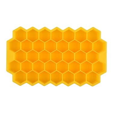 Imagem de Bandeja de cubo de gelo molde de cubo de gelo reutilizável favo de mel bandeja de cubo de gelo com tampa removível molde de cubo de gelo (cor: amarelonoLid)