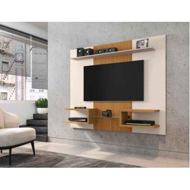 Imagem de Painel Atlas em Madeira Branco Off-White Cinamomo Ripado para TV até 55 Polegadas Móveis Bechara
