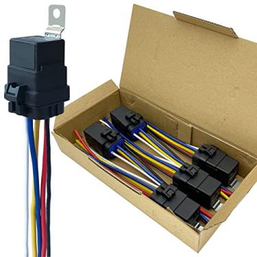 Imagem de Pacote com 5 Relé e arnês à prova d'água 40/30 AMP 12 V CC – Fios de cobre estanhado 12 AWG para serviço pesado, Relé automotivo estilo SPDT Bosch de 5 pinos
