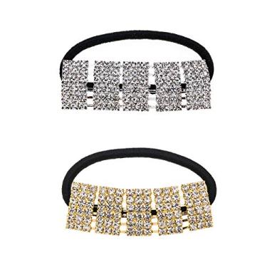 Imagem de Xiwstar 2 peças de tiras de cabelo prateadas/douradas com strass e rabo de cavalo, acessório de cabelo para mulheres e meninas