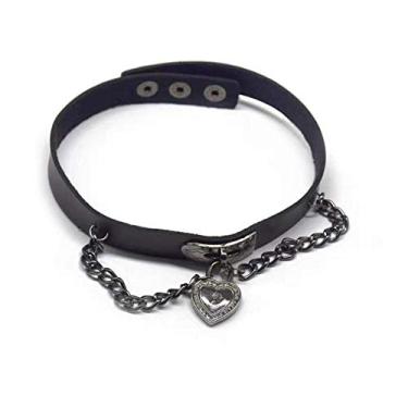 Imagem de YERTTER Gargantilha de couro sintético com coração gótico para mulheres, punk rock, ajustável, gola preta, colares gargantilhas para cosplayer