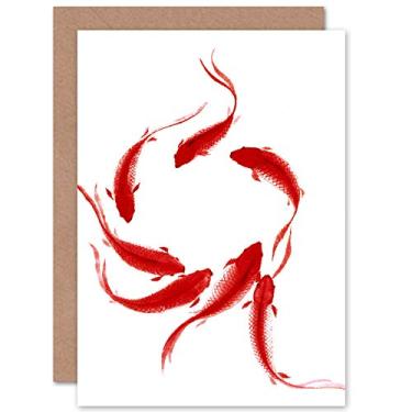 Imagem de Wee Blue Coo Cartão de felicitações Koi Fish Painting com envelope dentro de qualidade premium