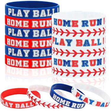 Imagem de AnyDesign 32 peças pulseiras de borracha de silicone de beisebol pulseiras PLAY Ball Home Run pulseira de borracha para tema de beisebol festa esporte prêmio presente de aniversário acessórios de festa, Borracha