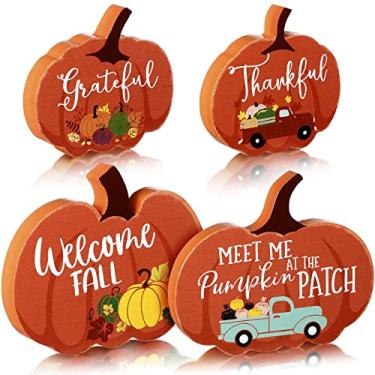 Imagem de 4 peças decoração de outono bandeja em camadas decoração outono abóboras placa de mesa decoração de Ação de Graças bandeja em camadas decoração bem-vindo outono placas de mesa casa de fazenda bandeja em camadas decoração mini placas de cozinha de madeira para decoração de outono