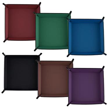 Imagem de SIQUK Bandeja de Dados Dobrável de Couro PU 6 Peças Suporte Quadrado para Jogos de Dados, 6 Cores Escuras