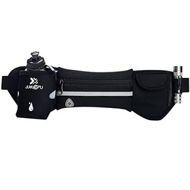 Imagem de Cinto de hidratação feminino masculino para corrida de trilha à prova d'água refletivo quadril pacote de cintura com fone de ouvido maratona para corrida com garrafa de água de 280 ml, preto, 44 x 13 cm