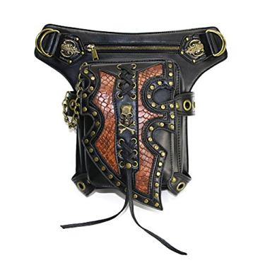 Imagem de nice--buy Bolsa de ombro Steampunk com cintura de caveira, pochete fashion de couro gótico multifuncional, bolsa de ombro, bolsa de perna, preta, média