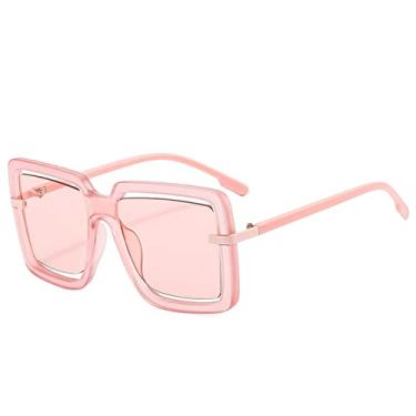 Imagem de Óculos de sol femininos quadrados fashion óculos de sol de luxo de armação grande óculos de sol com lente gradiente oca grandes tons femininos brancos UV400, C6 rosa rosa, tamanho único