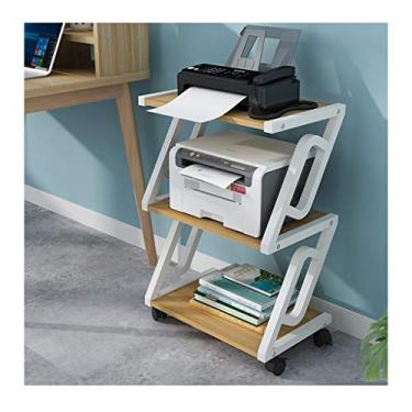 Imagem de Suporte de impressora multifuncional com 3 prateleiras de armazenamento de estrutura de madeira de aço de 3 camadas, organizador de mesa multiuso para impressora de mesa de casa e escritório (cor: latão, tamanho: 45 x 28 x 63,5 cm)
