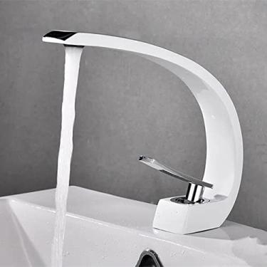 Imagem de Torneira do banheiro Válvula de cerâmica Misturadora de água fria e quente Torneira montada no convés Manípulo único Torneiras da pia da vaidade Torneiras da bacia, 4, tamanho único